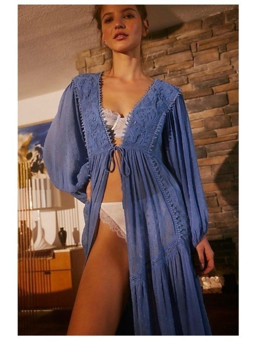 Free People Spring Fling Robe in Blue kimono duster by Intimately Maxi Small